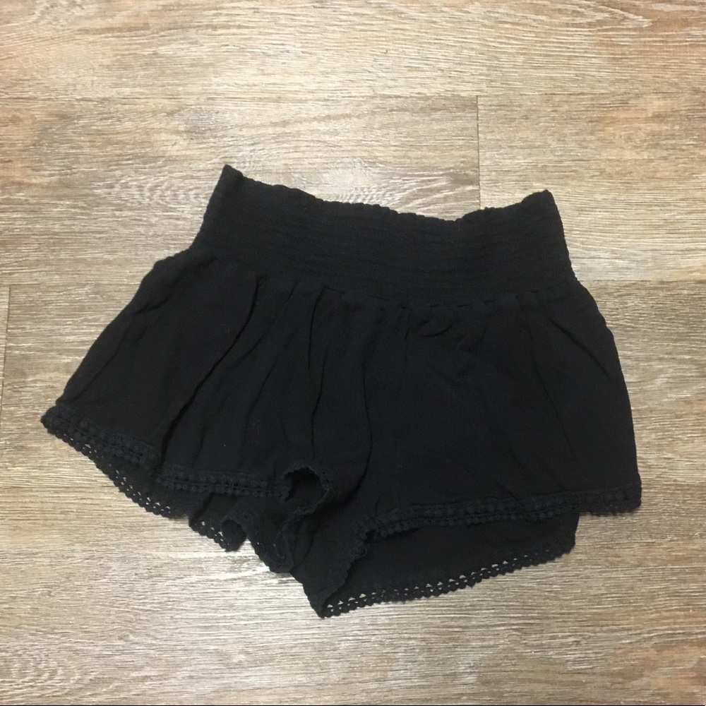 Black crochet detailed shorts